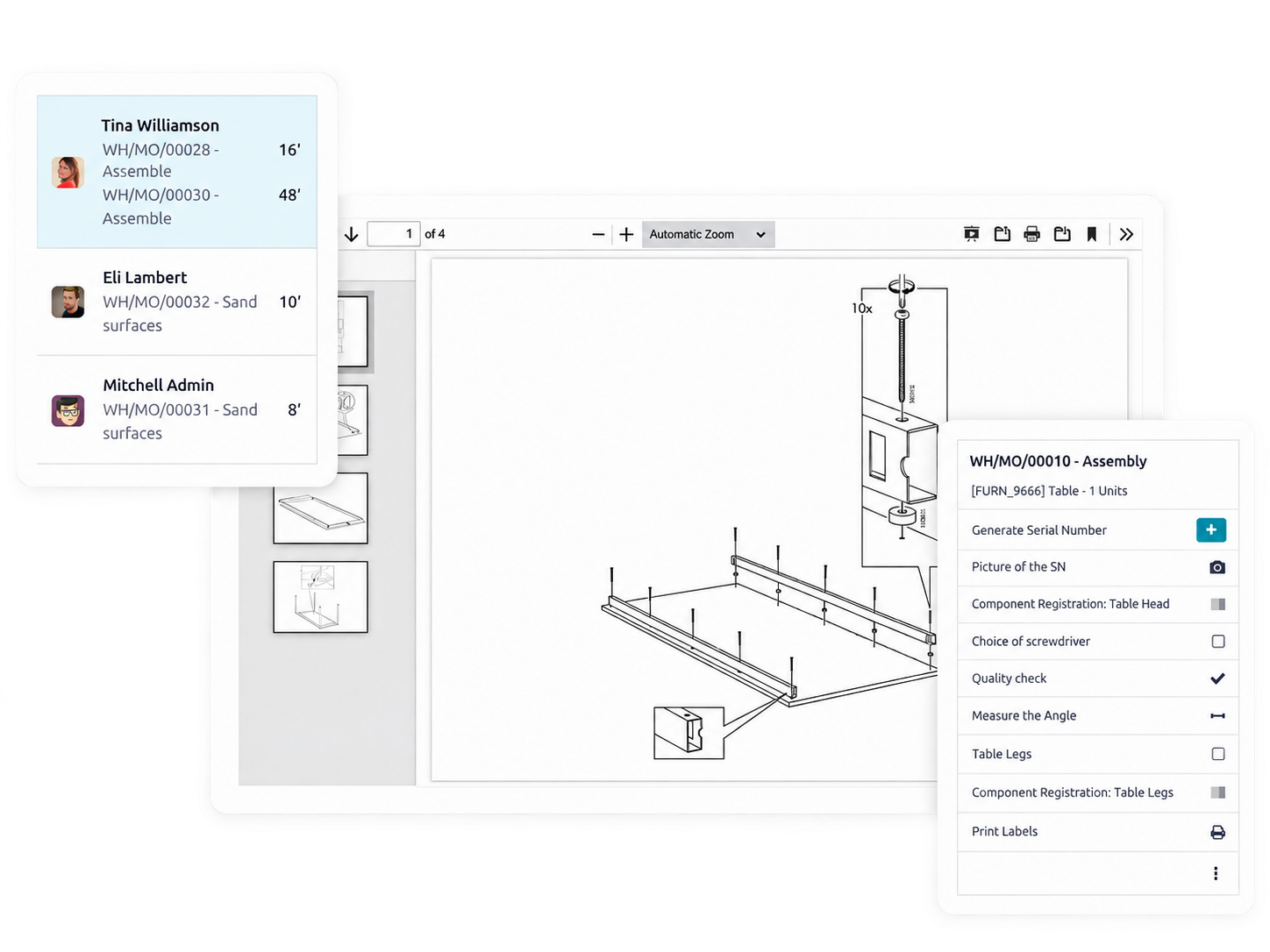 Vista de taller y documentación de fabricación